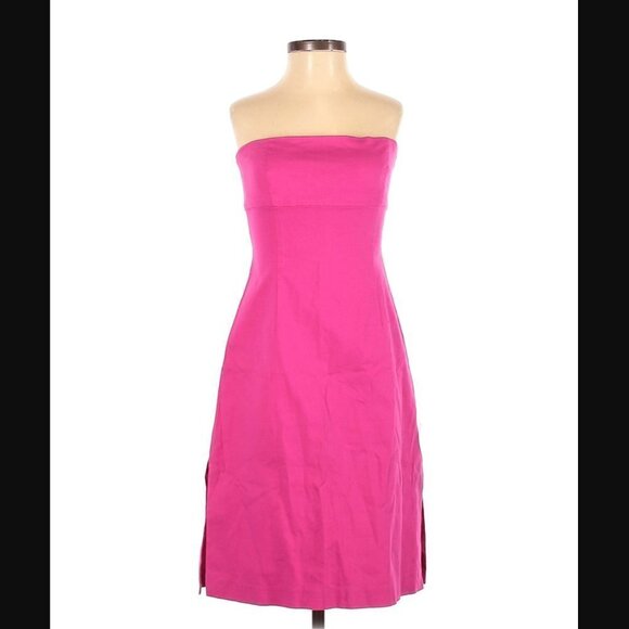 Theory Mini Dress 4 Bodycon High Slit Strapless Hot Pink Barbie Cocktail Party - Picture 1 of 8